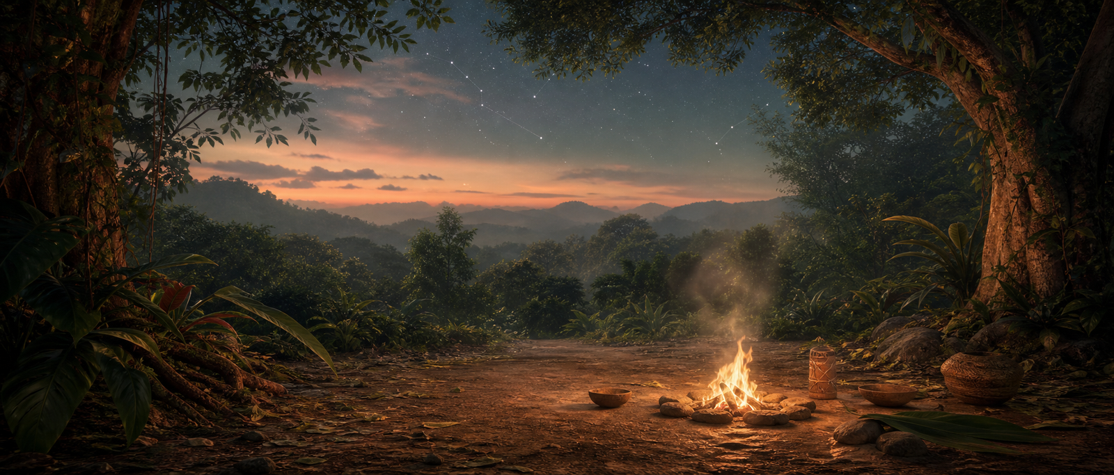 Paisagem amazônica ao anoitecer